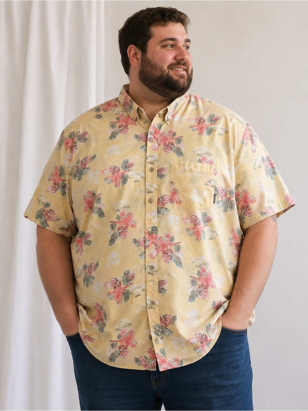 Eddie Bauer Men’s T2XL Tall Pinecone Print Short Sleeve Button Up Shirt